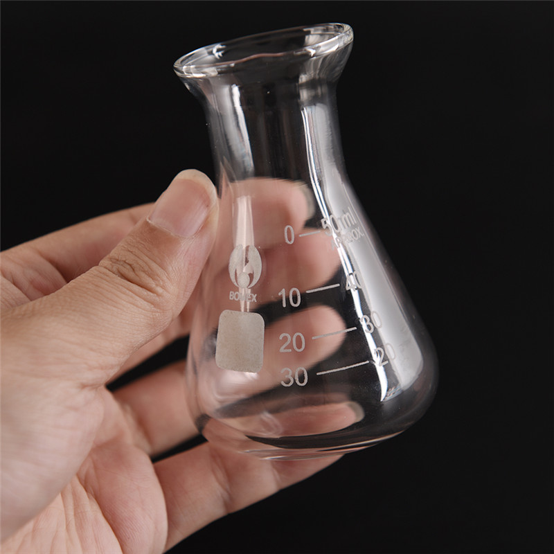 50 ml helder glas brede driehoekige kolf conische erlenmeyer laboratoriumapparatuur