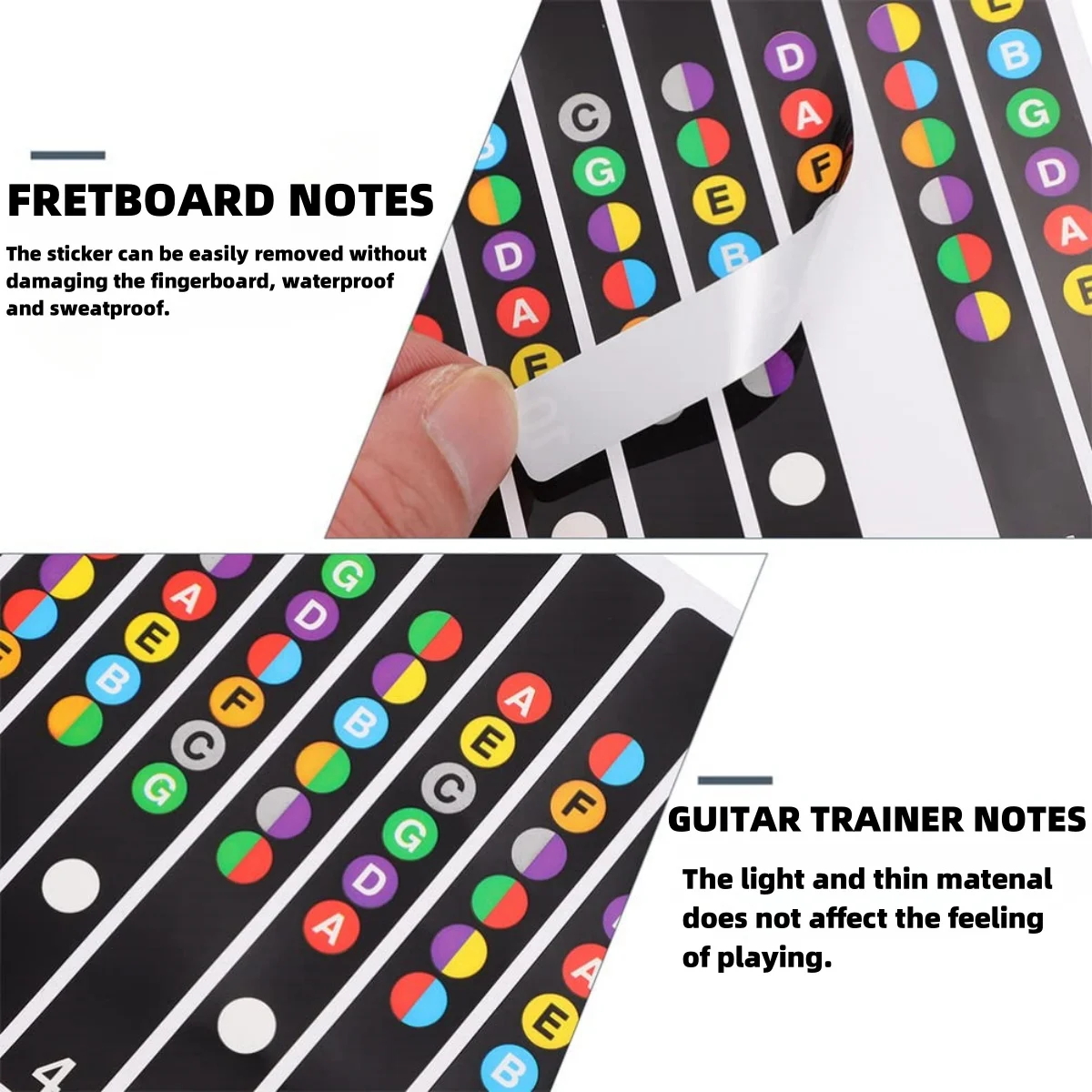 Miwayer Guitar Fretboard Notes Map Labels Stickers 6 String Transparent and Black Fingerboard Fret Decals for Guitar Beginner