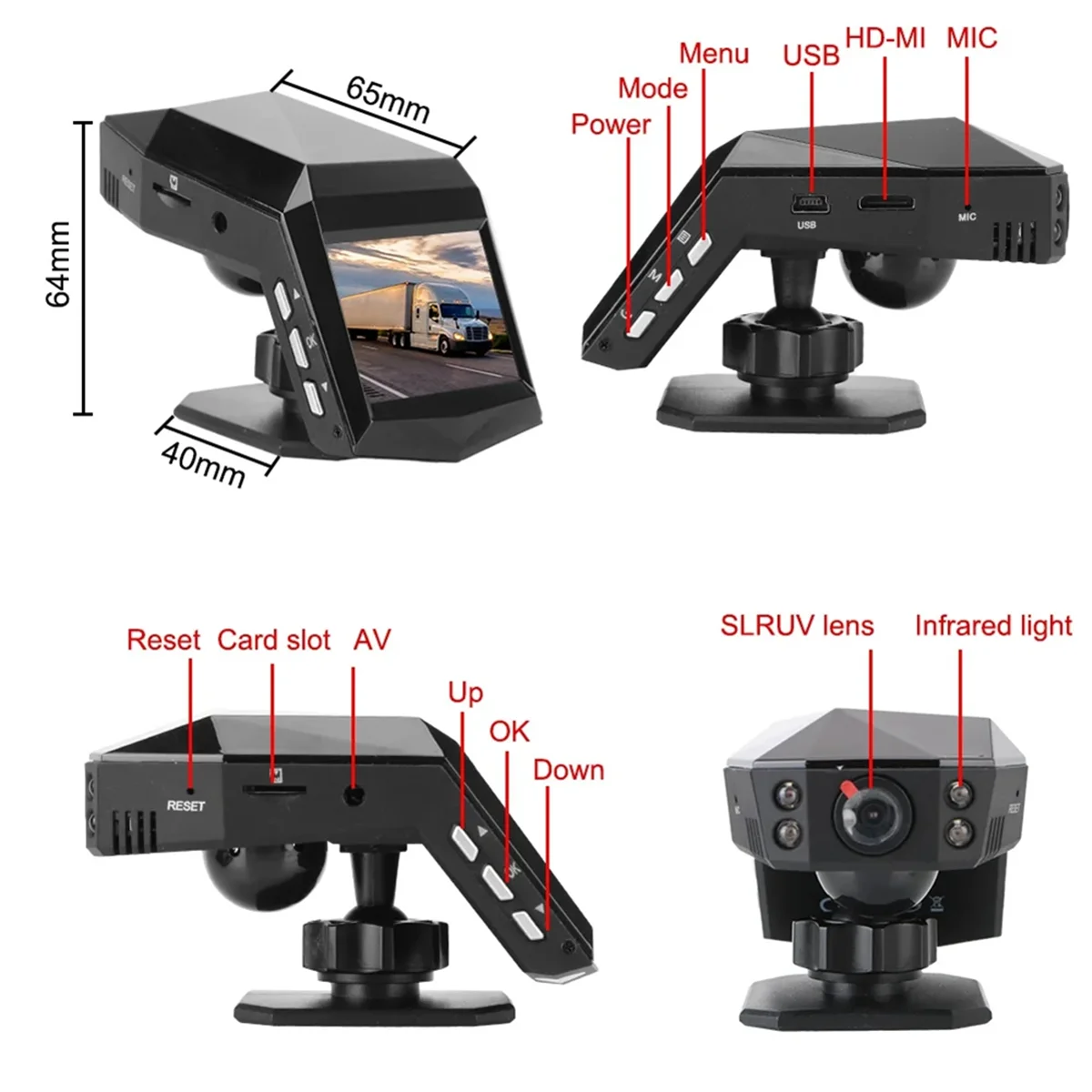 Moniteur de vue arrière pour tableau de bord de voiture, enregistreur vidéo, caméra Prada, grand angle (A), écran 2 pouces, 1080P, neuf