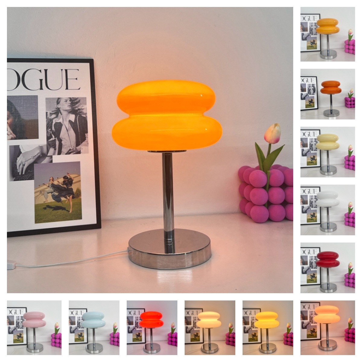 Lampe de table en verre macaron, gradation trichromatique, lampes de salon, protection des yeux, veilleuse, chambre de fille, décor de chevet