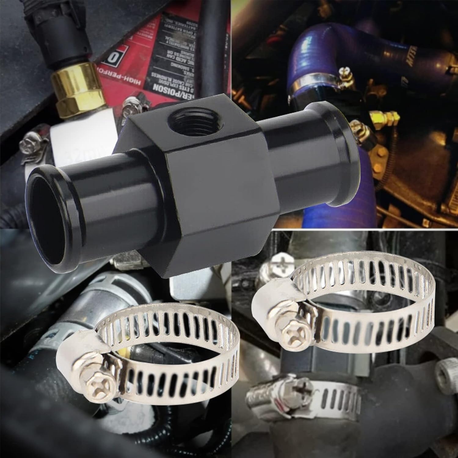 Medidor de temperatura da água preta, temperatura do radiador, sensor de tubo comum, 18mm, 20mm, 22mm, 24mm, adaptador de mangueira