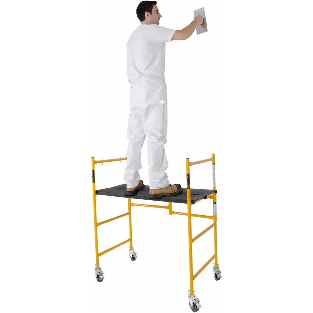 Scaffolding Platform, 9 Ft Reach, 500 Lbs Capacity w/Locking Wheels, Yellow