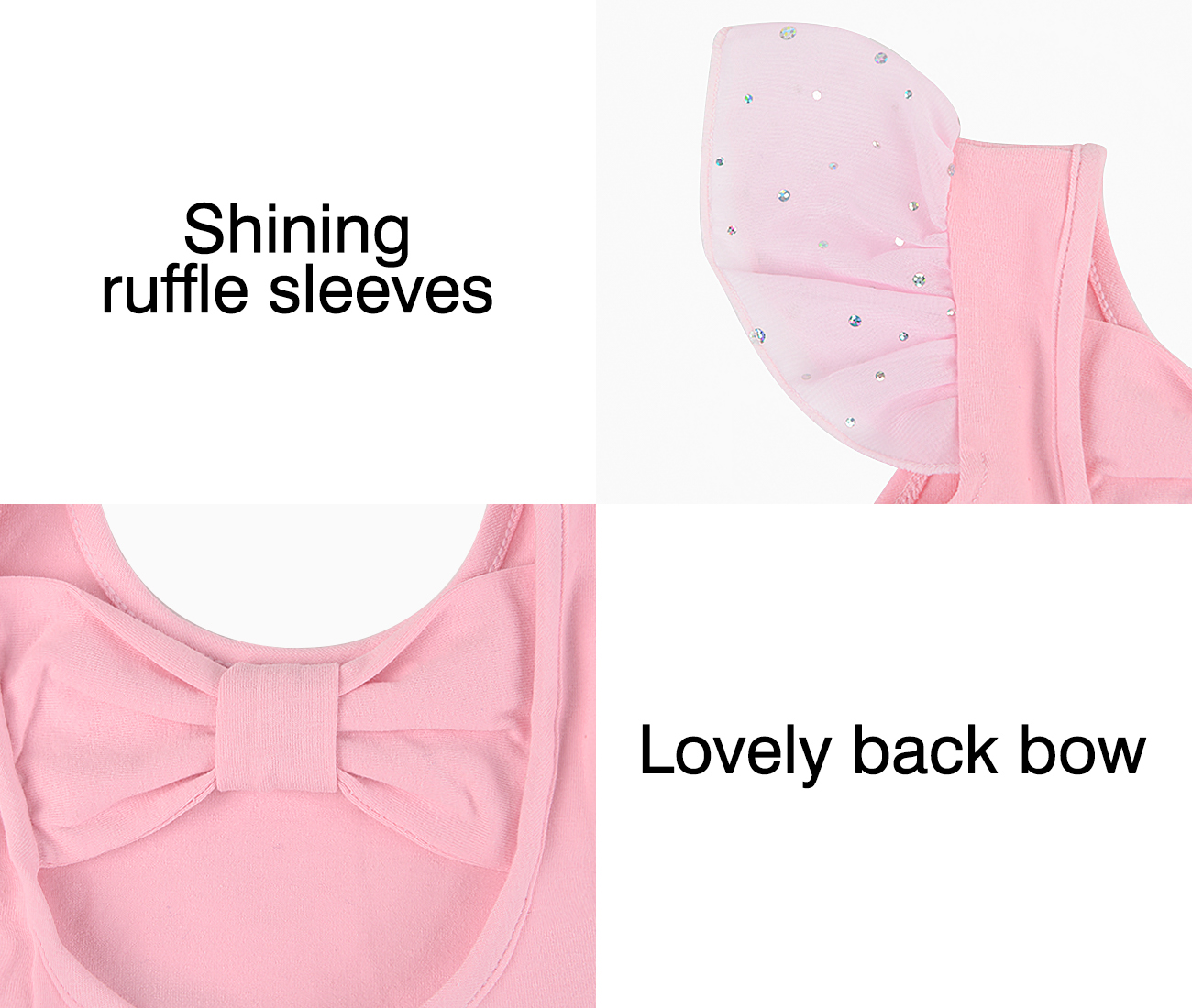 Collant de balé de dança para meninas manga curta com costas borboleta