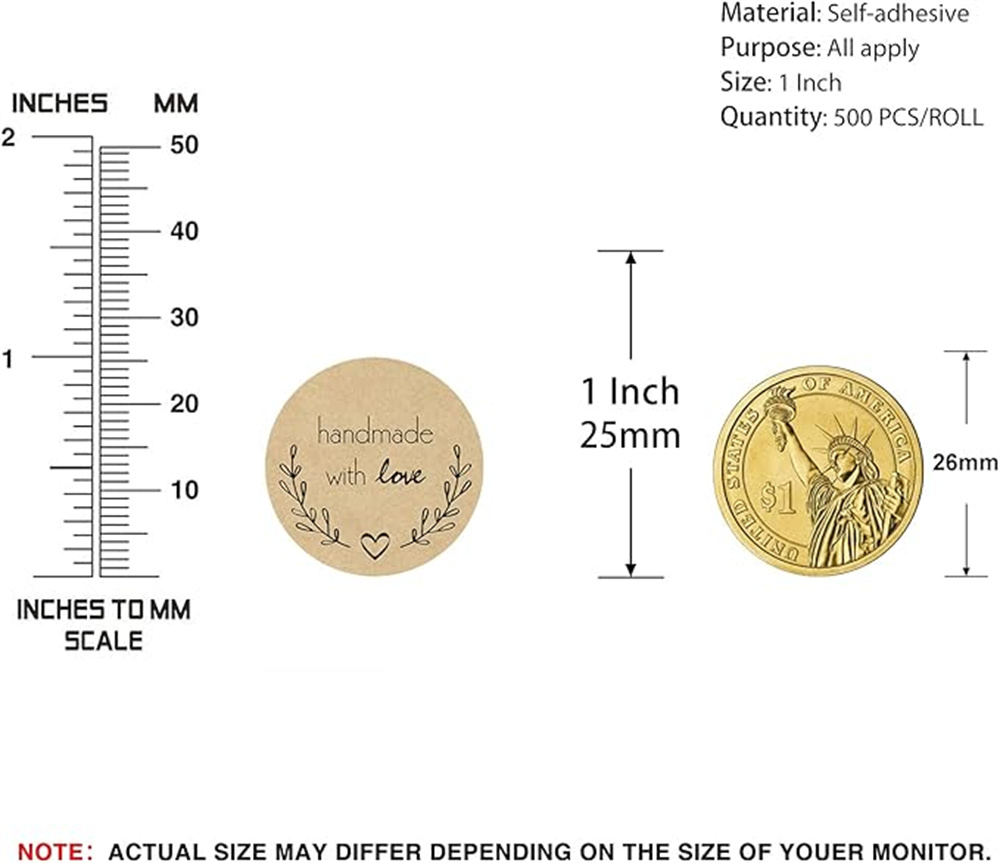 수제 러브 스티커 빈티지 크래프트 종이 스티커, 문구 라벨 베이킹 크래프트 종이 스티커, 스크랩북 선물, 500 개