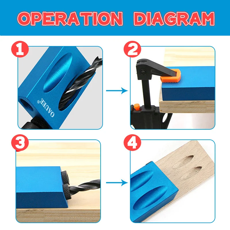 Woodworking Oblique Hole Drill Locator Pocket Hole Jig For Drilling 15 Degree Angle Drill Guide Sets DIY Puncher Carpentry Tools