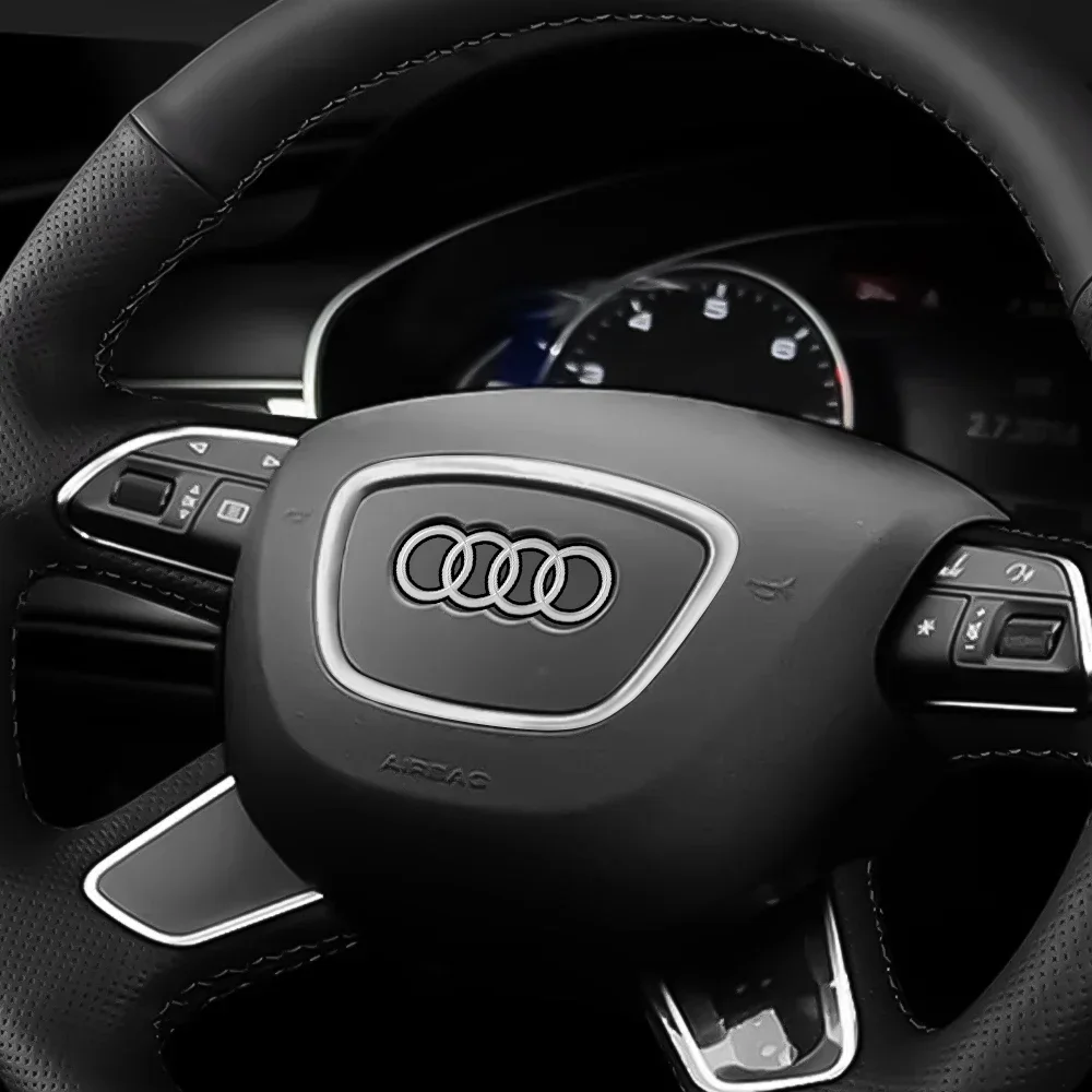 สําหรับ Audi A3 A4 B8 8P B9 8V A5 A6 C7 A7 Q3 Q5 Q7 พวงมาลัยรถยนต์โลโก้ Bright กรอบ Strip Electroplated รถสติกเกอร์โลโก้