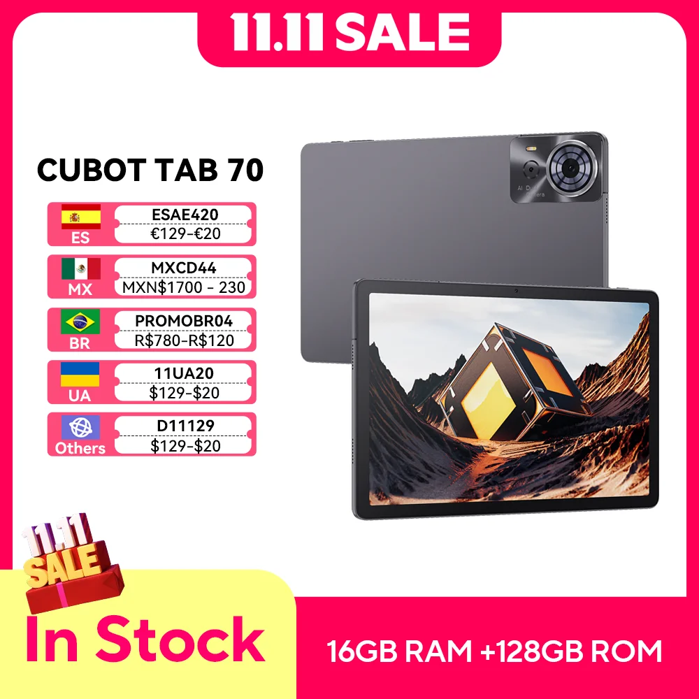Cubot TAB 70, 2025 New Tablet Android 14, Octa-Core, 16GB RAM(6GB+10GB), 128GB ROM, 10.95" HD+ Screen, 8200mAh, GPS, Face ID
