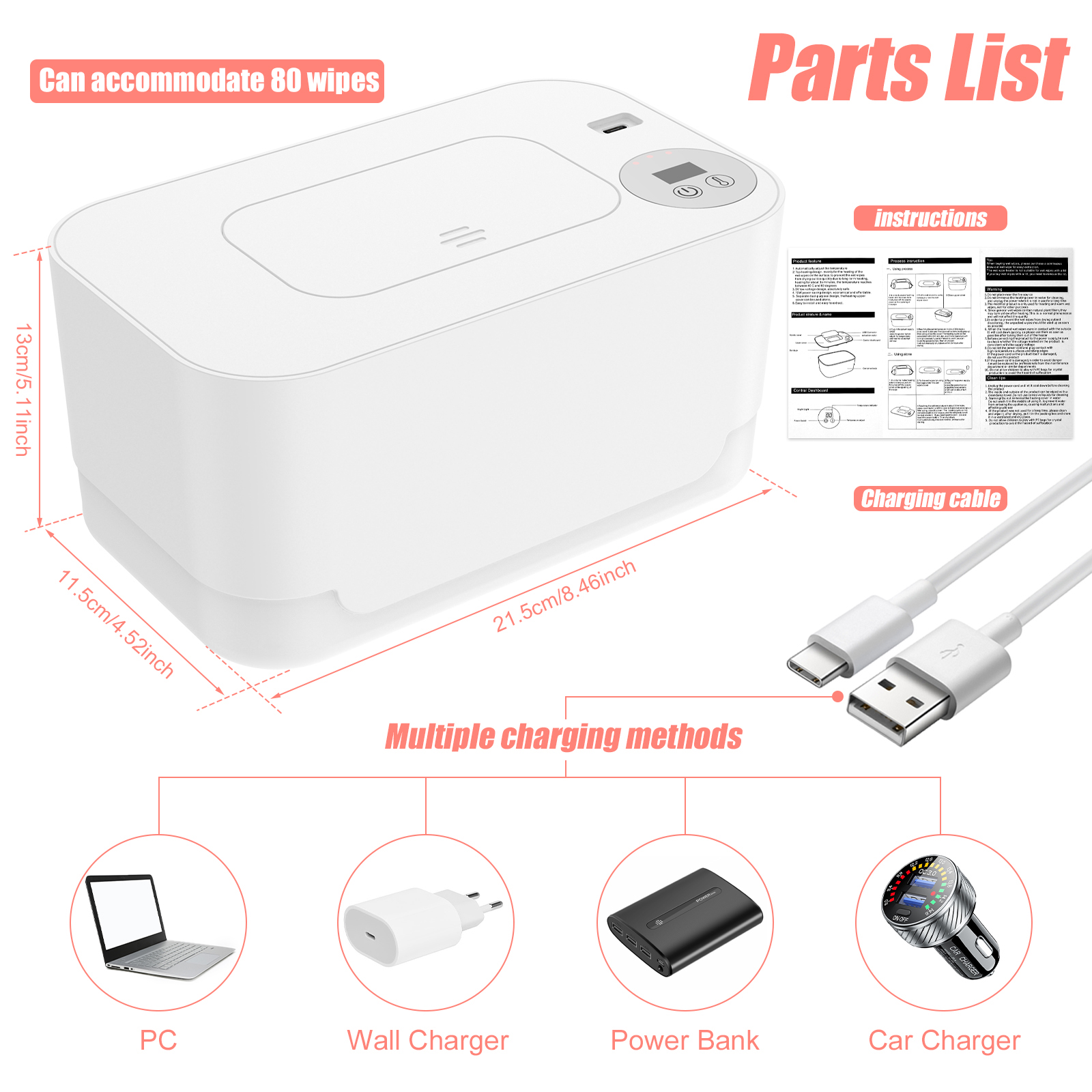 USB Baby Wischen Wärmer LED Licht Feuchttücher Warm Halten Box Einstellbare Temperatur Heizung Windel Spender Tragbare Große Kapazität