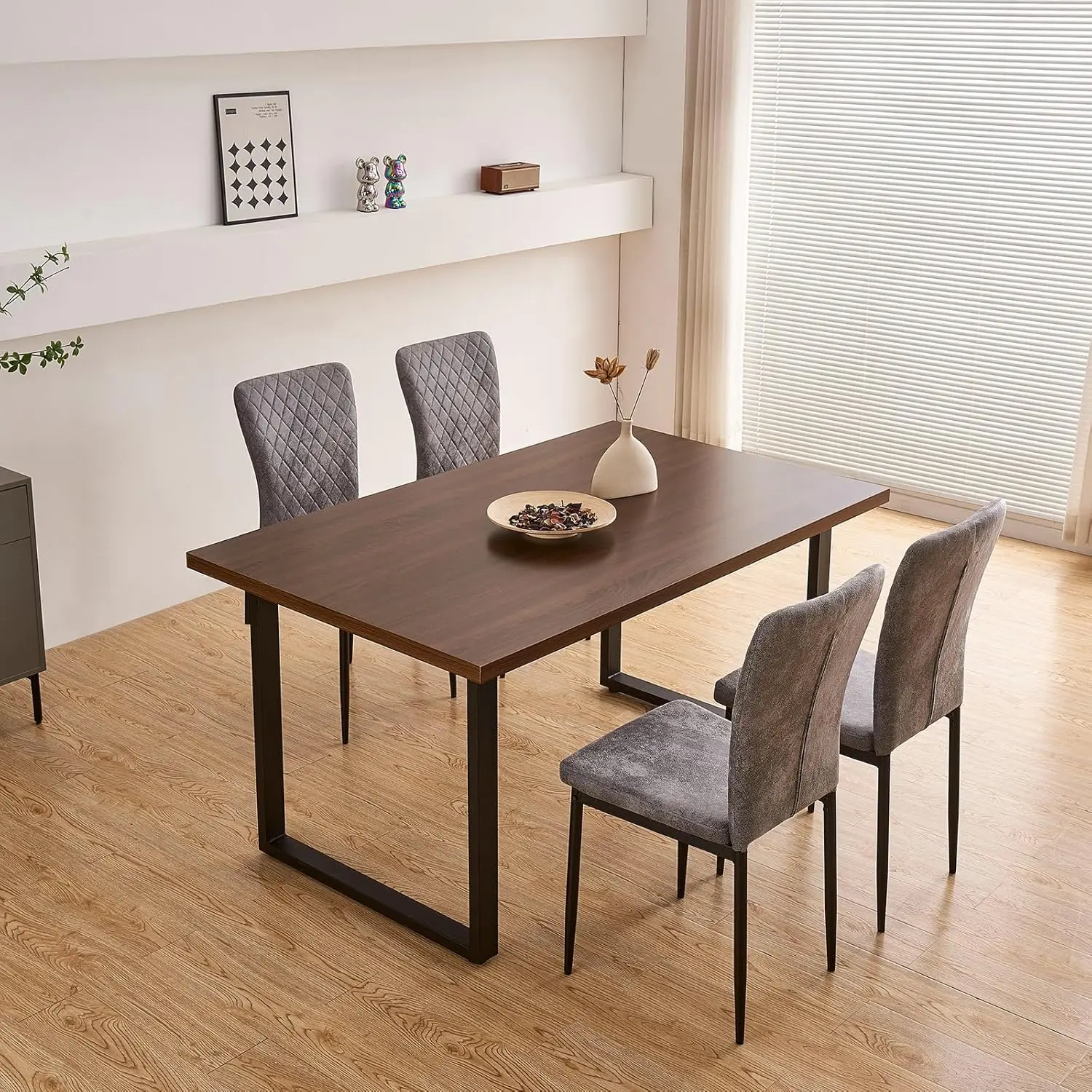 Suede Light Grey Dining Chairs Set of 4- Modern Armless High Back Upholstered Soft Seat with Black Metal Legs for Dinin