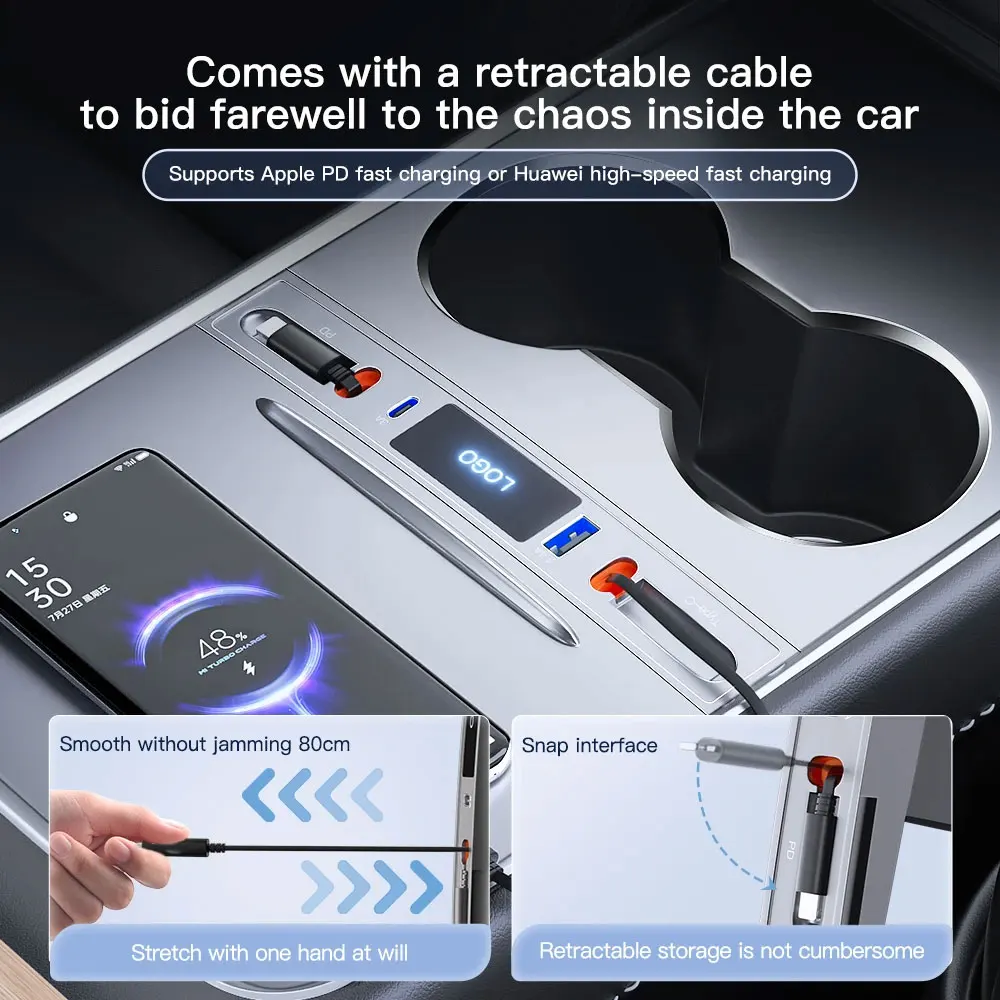 For Tesla Model 3 Model Y 27W Quick Charger USB Shunt HUB Intelligent Docking Station Car Adapter Powered Splitter Extension