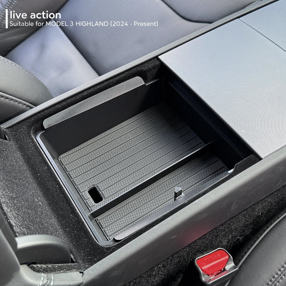 For Tesla Model 3 Y LAUNCH HIGHLAND 2025 2024 Center Console Storage Armrest Storage Box Upper&Lower Flocking Accessories New
