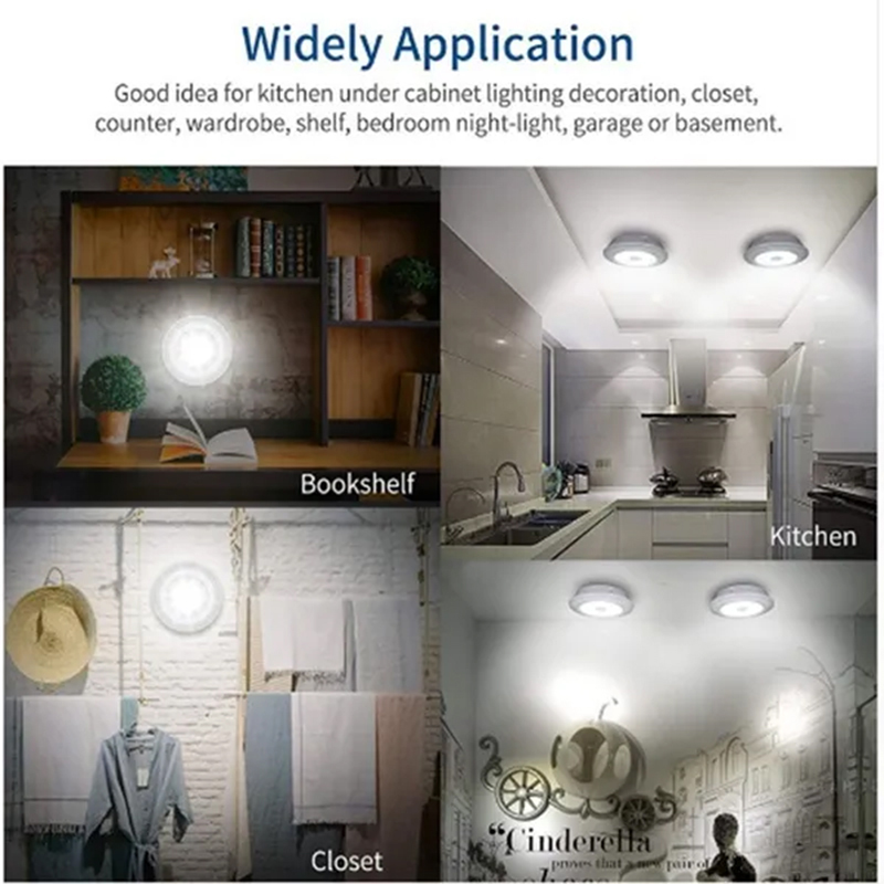 Luz LED regulable para debajo del gabinete con Control remoto, luces LED para armarios con pilas, iluminación para armario, baño, luz nocturna