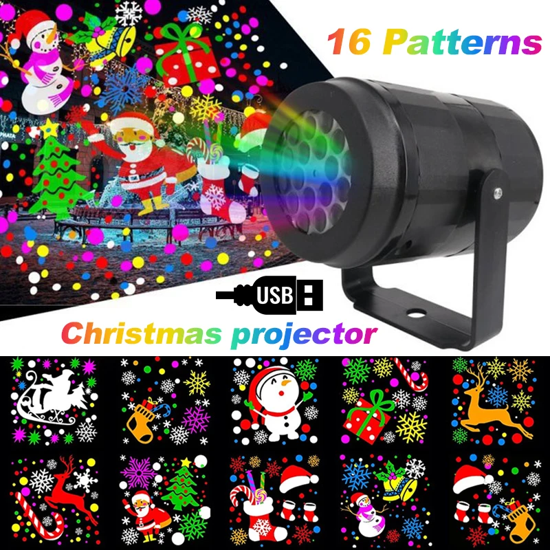 LED Snowflake Christmas Laser Projector Light,16 patterns Waterproof Rotating Christmas Stage Lights Christmas Decoration