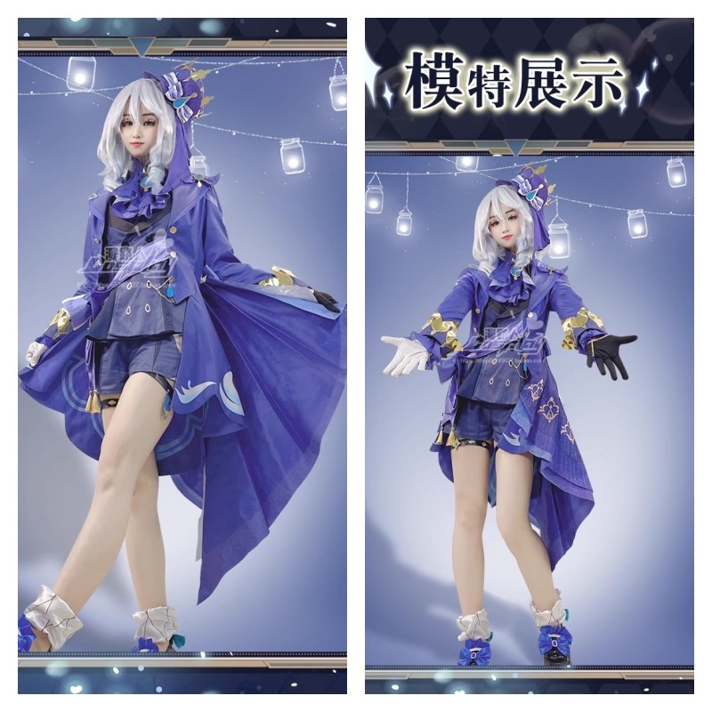 Furina コスプレ衣装ウィッグヘアインパクトフォンテーヌ Focalors 帽子黒スーツハイヒールコスプレ靴女性のための衣装