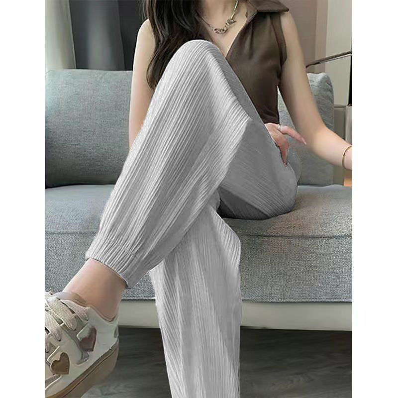 Thin Casual Wide Leg Harem Ankle-Length Pants Solid Elastic Waist Women New In ClothingSweet Streetweat Summer Long Trousers OL
