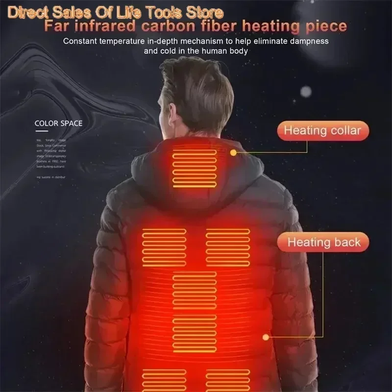 9/21 Bereiche Beheizte Jacke Winter Warme Weste USB Herren Heizjacke Beheizte Weste Mantel Jagd Wandern Camping Outdoor Männliche Kleidung
