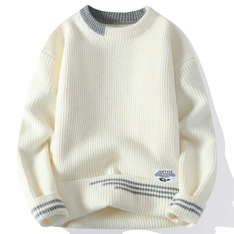 Männer Retro Farbe Kollision Twist Pullover Lose Fit Rundhals Stricken Jumper Pullover Herbst Winter Casual 4 Farben Gestrickte Pullover