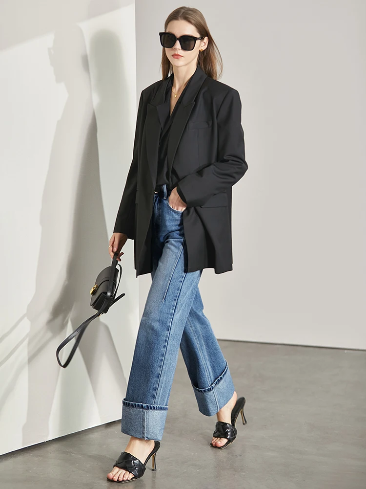 Amii Минимализм Женские джинсы 2024, весенние винтажные джинсовые брюки, свободные широкие брюки, женские повседневные брюки, женские брюки 12270097