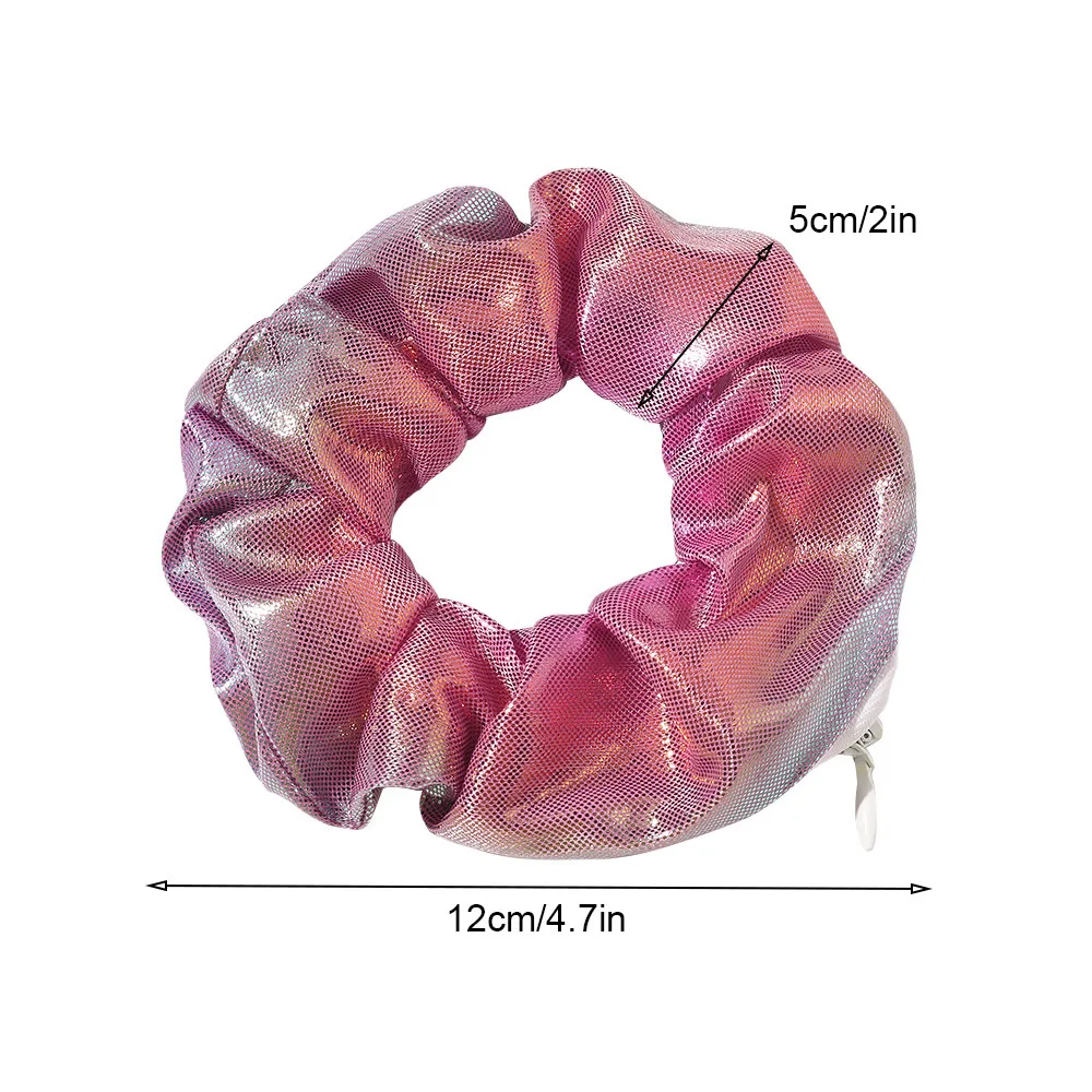 Compartimento De Armazenamento Escondido com Zip Stash, Saco De Viagem De Bolso, Pano De Laser, Arco-íris Cabelo Scrunchie, Visão Segredo Do Cabelo Gravata