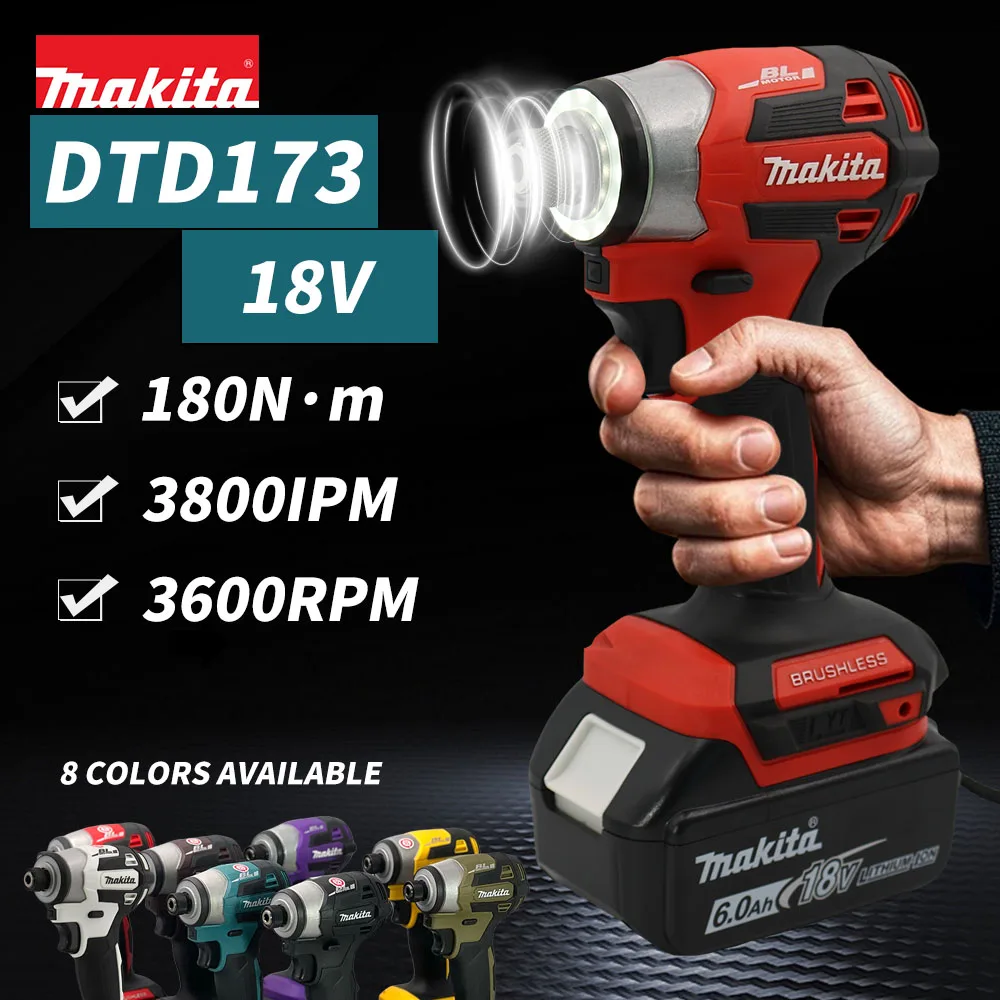 ใหม่ Makita DTD173 18V ไดร์เวอร์กระแทกไร้สาย 180 N.M สว่านไขควงไฟฟ้าแบบไม่มีแปรง LED Light Multi-Function ในครัวเรือน To
