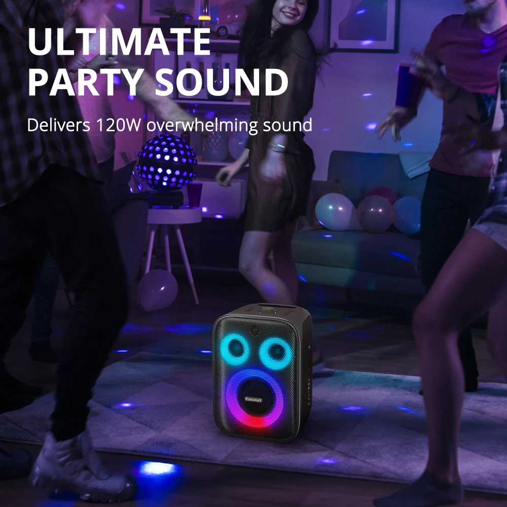 Динамик Tronsmart Halo 200 Bluetooth-динамик с 3-сторонней звуковой системой, 120 Вт, встроенным/проводнимым микрофоном, гитарным входом, управлением через приложение