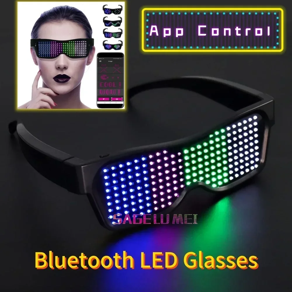 Led-feestbril App-bediening Meertalig USB-opladen Led knipperende lichtgevende bril Kerstconcert Feestvakantie-zonnebril