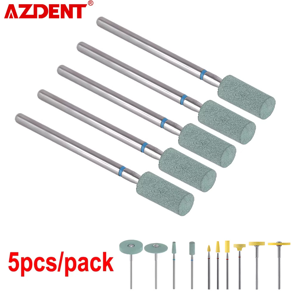 AZDENT 5 шт., стоматологическая полировальная керамическая алмазная шлифовальная головка, камень, цирконий, керамика, шлифовальная машина для коронок Emax, боры для быстрой полировки