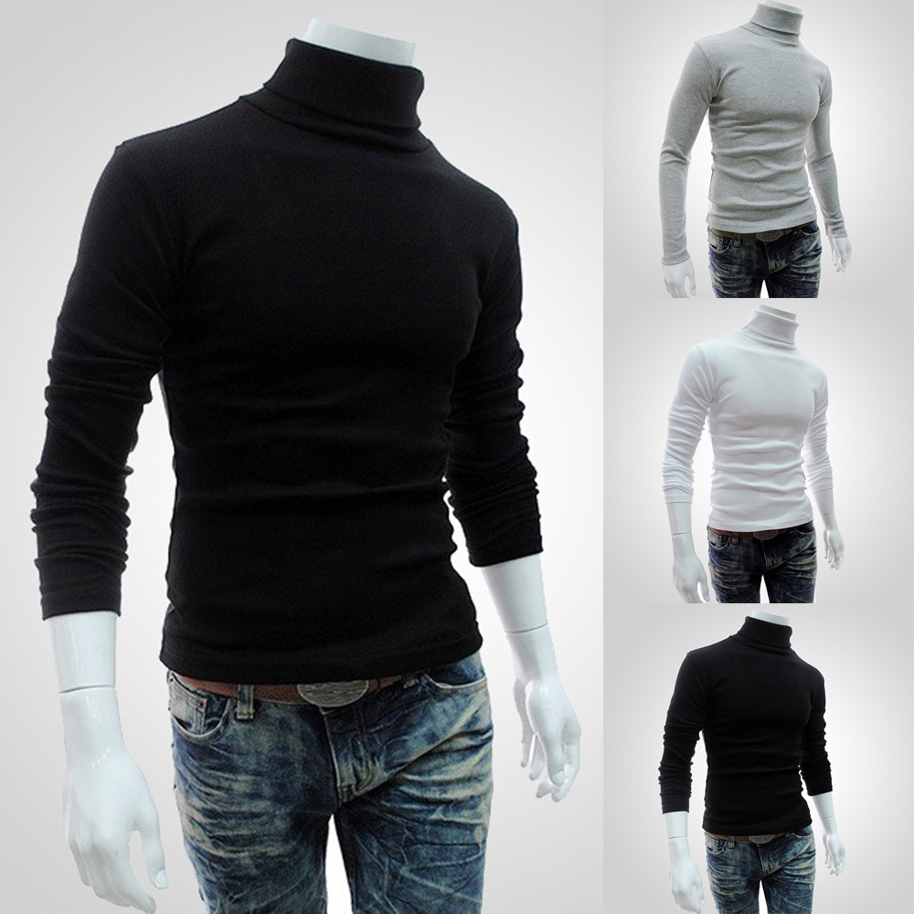 Winter Herren Slim Rollkragen Langarm Tops Pullover Warm Bequem Stretch Strickwaren Pullover