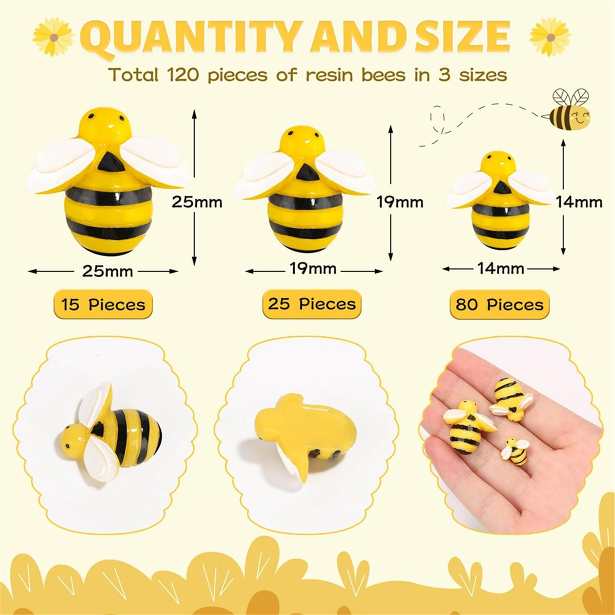 BABQ 120PCS Bumble-Bee Decor, Resin Honey Bees for Crafts, Small Plastic Bees Ornaments for Decorations