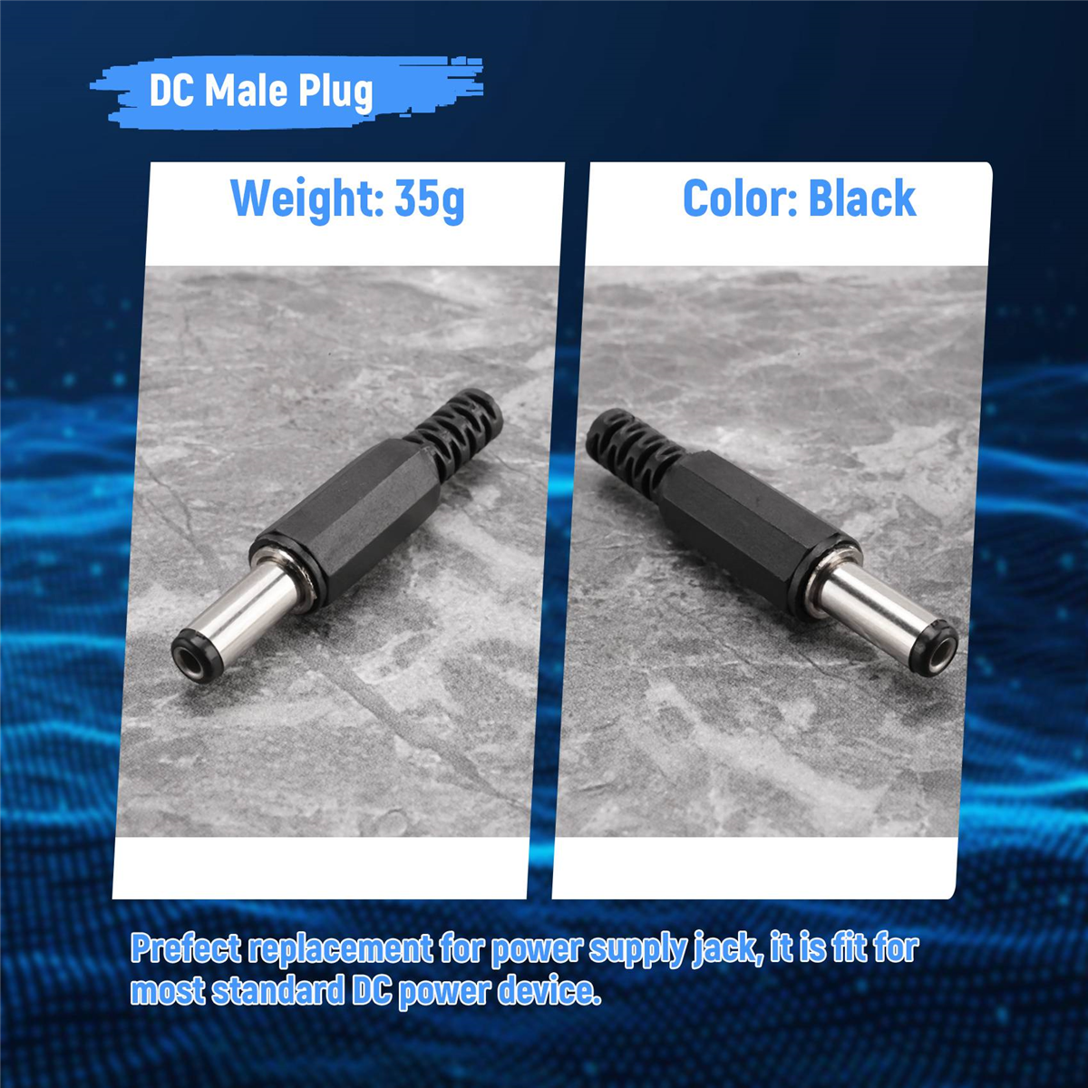 ABFA 20 Pcs Preto 2,5 mm x 5,5 mm DC Power Male Plug Jack Adaptador