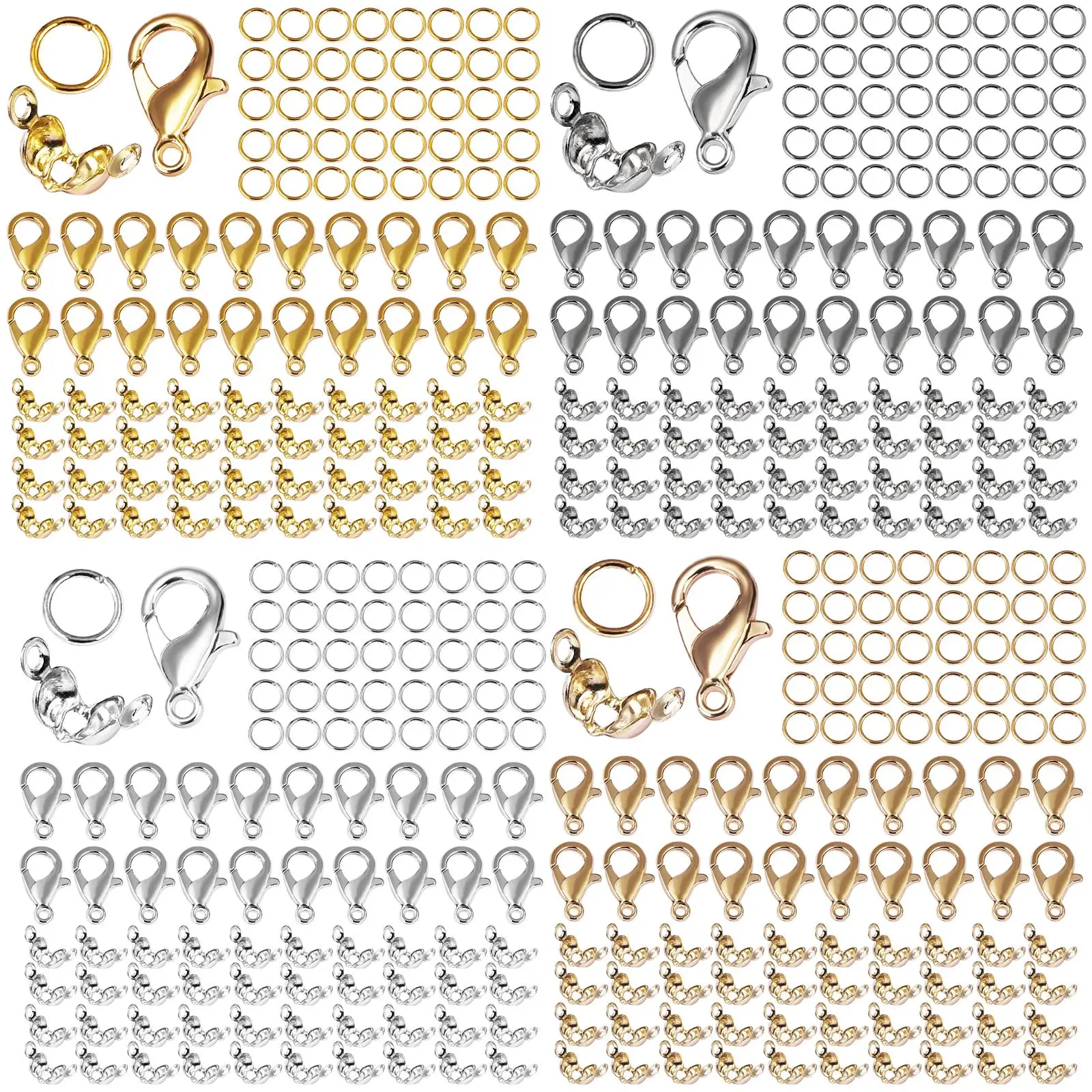 100 Uds. De anillos de salto con cierre de langosta de aleación, cierre de conector, juego de extremos de engarzado para pulsera, collar, cadenas, suministros de joyería DIY