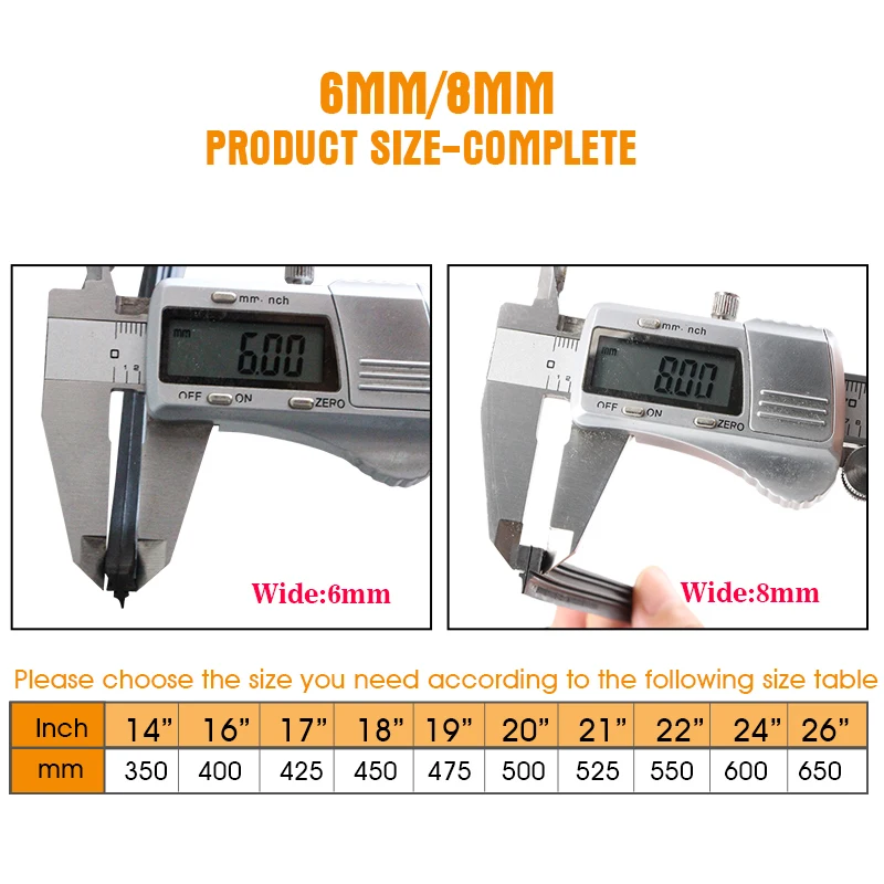 1 個フロントガラスフロントガラス 8 ミリメートル 6 ミリメートル 14 "16" 17 "18" 19 "20" 21 "22" 24 "26" 28" 車のワイパーブレード交換インサートリフィルゴムストリップ