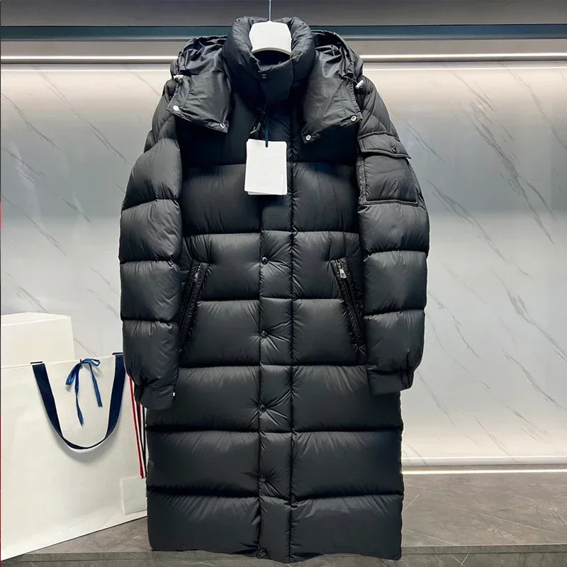 Chaqueta larga de plumas para hombre, abrigo de ganso de invierno, abrigos informales cálidos con capucha, novedad de 2024