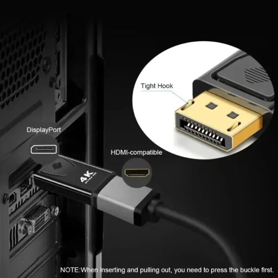 Adaptador Compatible con DisplayPort a HDMI 4K/1080P DP a HDMI, convertidor de Audio y vídeo macho a hembra para PC, portátil y proyector