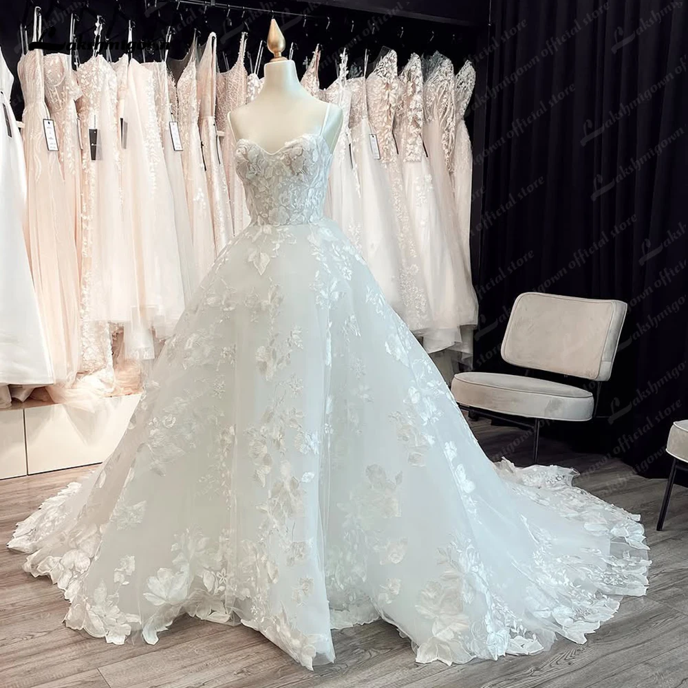 Lakshmigown-女性のための結婚式のシャンパンドレス,スパゲッティストラップ,レース,ハート型の襟,花嫁のドレス,豪華