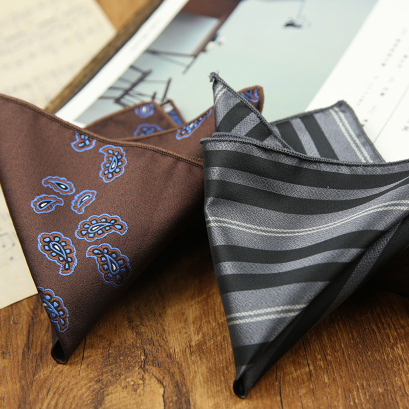 男性用チェック柄ハンカチ、茶色のポケットスクエア、フォーマルドレススーツ、ハンカチ、花漫画ハンキー、結婚披露宴タキシードクラバット、23cm