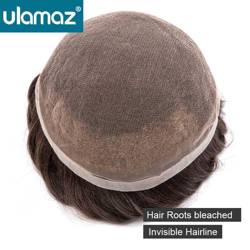 Bleach Knots Lace Front Männliche Haarprothese Mann Perücke Echthaar Französisch Spitze Toupet Perücken Für Männer Volle Spitze Haar System Männer der Perücke