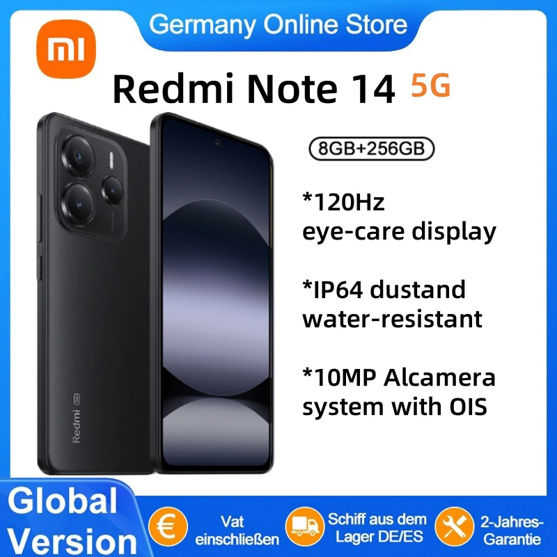 【Merk+】Xiaomi Redmi Note 14 5G Europese versie 8 + 256 GB AMOLED-display 6,67 "120 Hz 108 MP hoofdcamera OIS 45 W opladen, NFC