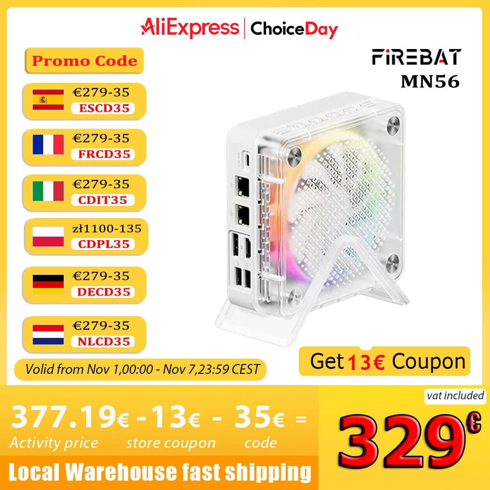 FIREBAT MN56 MINIPC AMD R7-8745HS Mini-PC Bunte Gamer 16 GB DDR5 512 GB SSD AMD Radeon ™ 780M BT5.2 WIFI6 Desktop-Computer