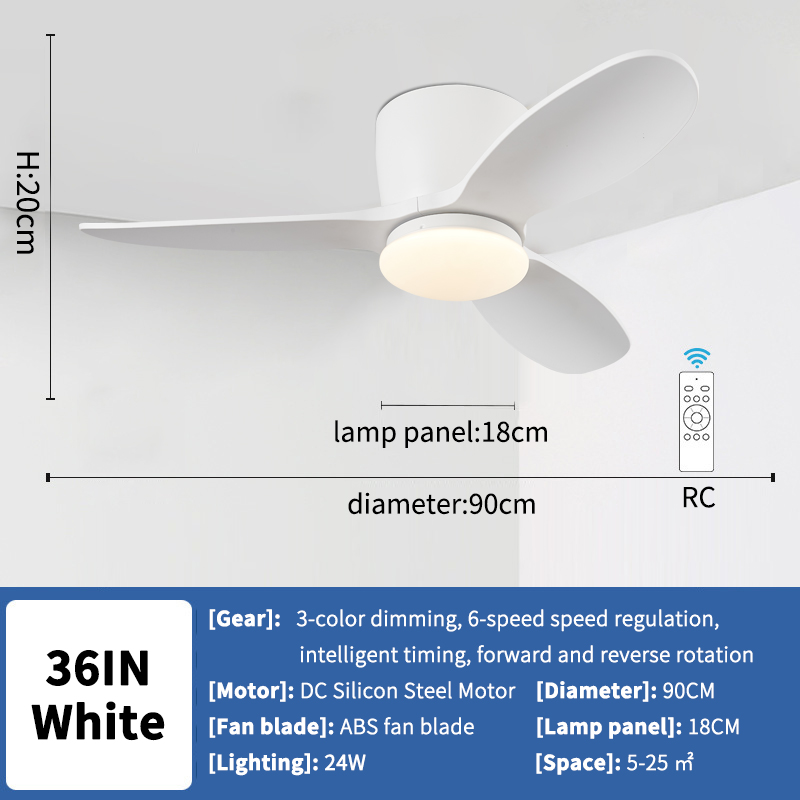 36 Inch Modern Low Floor Ceiling Fan Light with Remote Control, Living Room, Bedroom, Dining Room, Ceiling Fan Pendant Light