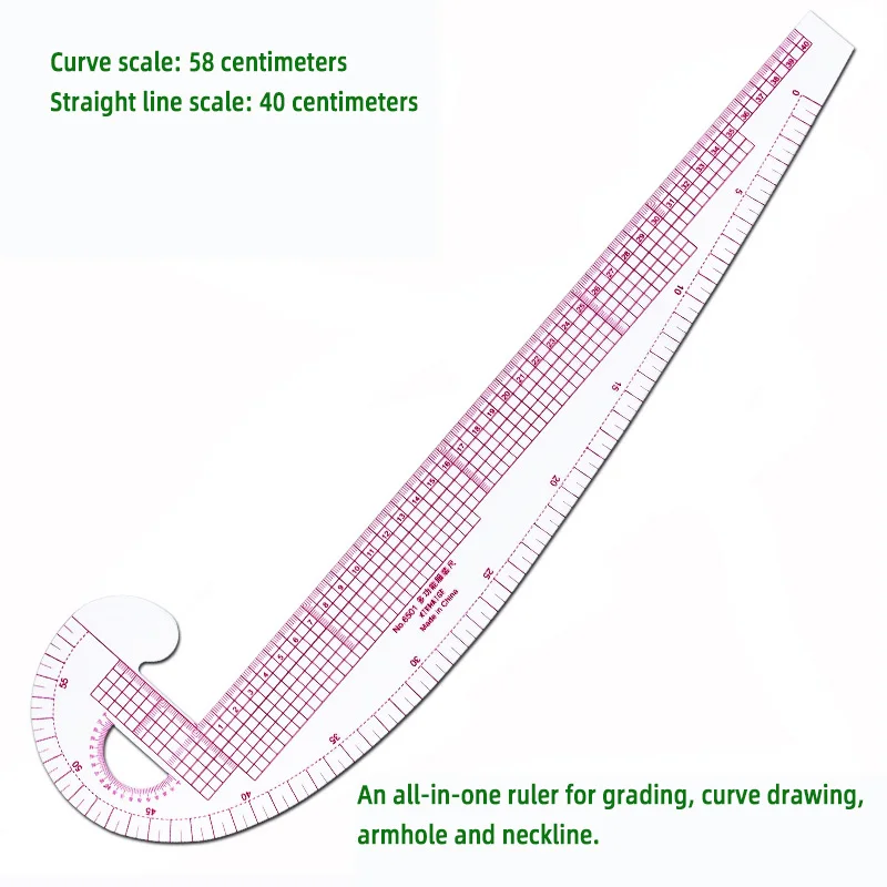 Curva de 58 cm y regla de clasificación multifuncional recta de 40 cm, escala incorporada para diseño de sisa, escote y costura