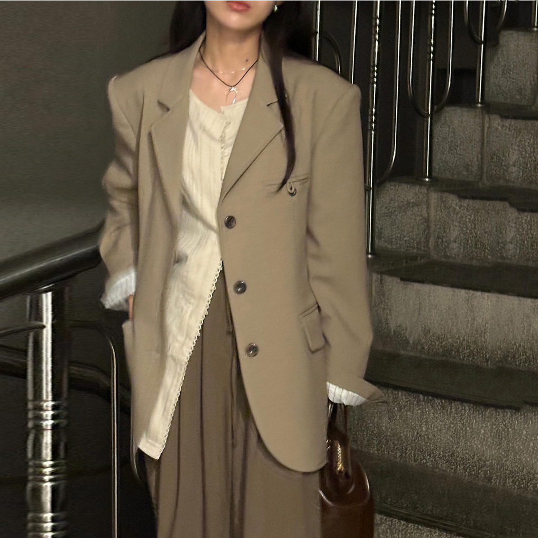 Chic Early Autumn New Sle Elegant Simple High-End Suit Jacket Versatile Commute Long Sleeve High Collar Flared Sleeve Pure ...