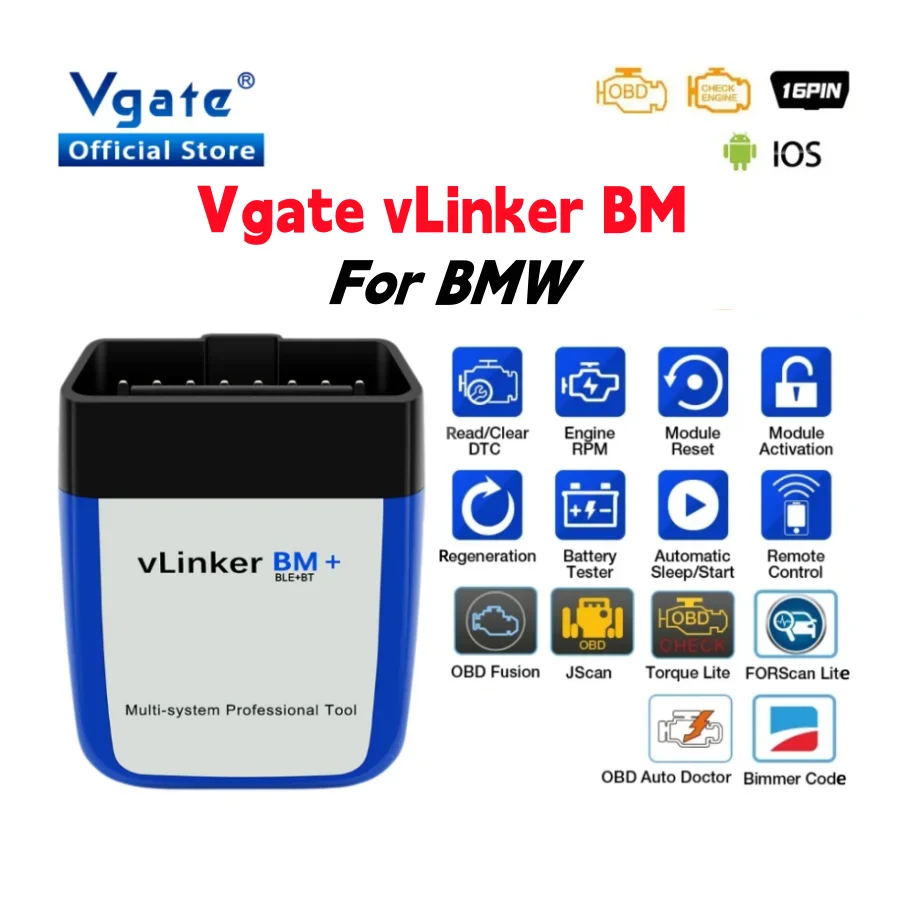 Vgate vlinker BM ELM327 para BMW Scanner Wifi Bluetooth 4.0 OBD2 OBD 2 Ferramenta de verificação automática de diagnóstico de carro Bimmercode ELM 327 V1.5 V1 5