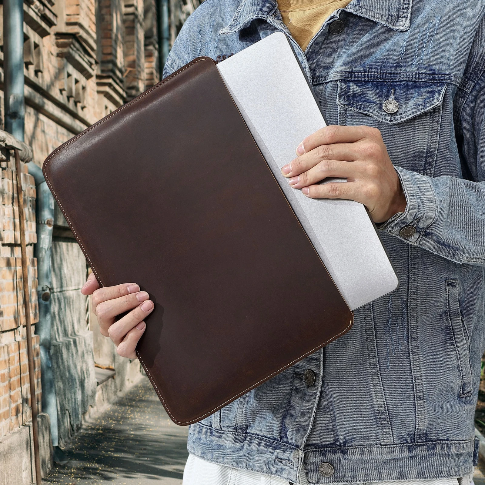 Schlanke Laptop-Hülle aus echtem Leder, ultradünne Notebook-Schutzhülle aus Leder für 14-Zoll-MacBook, iPAD Air/Pro