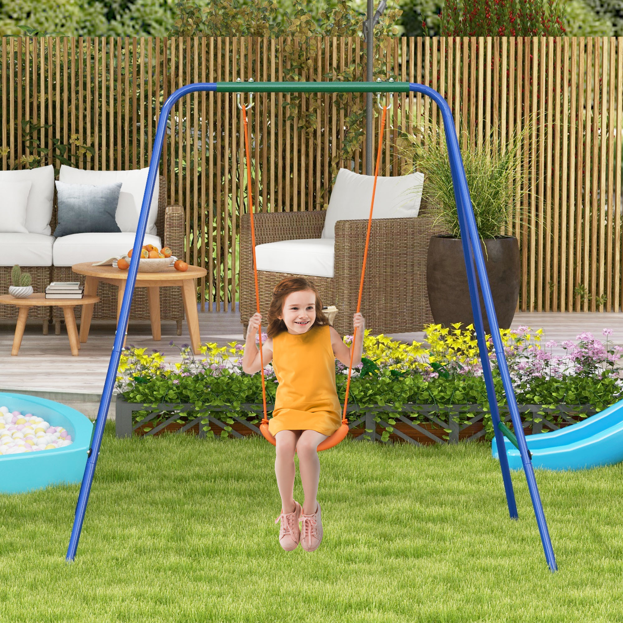 Outsunny Columpio Infantil con Cinturón de Seguridad 180x160x182 cm Naranja