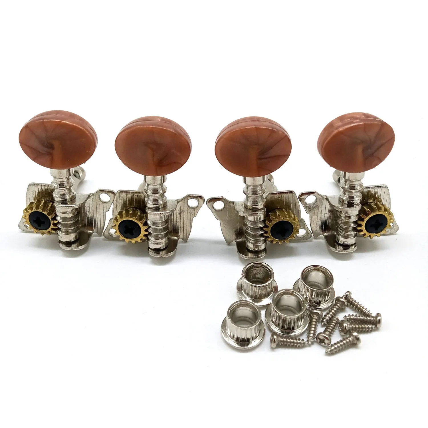 Metal Ukulele Locking String Tuner, Guitar Tuning Peg Machine Head, Brown Head Pegs para Ukulele Guitar Part, 2R2L