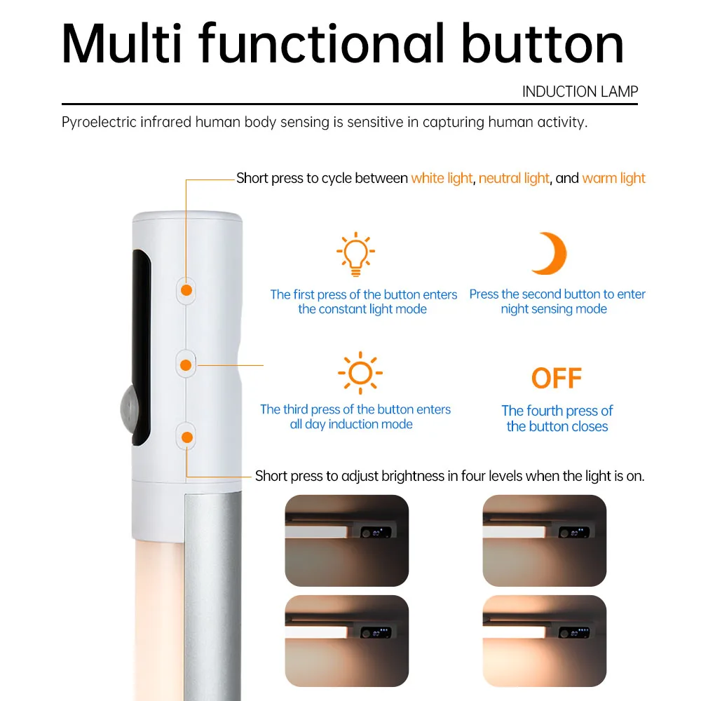 Motion Sensor Licht Nachtlicht Schreibtisch Lampe Typ C Wiederaufladbare Lichter Schrank Lichter Für Küche LED Digital Display Nacht Lichter