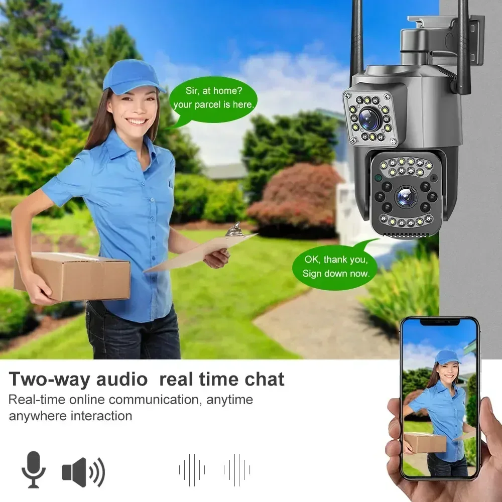 Outdoor Video Security Camera com Visão Noturna, 4K, 8MP Dual Lens, Câmera IP WiFi, Cartão de Memória de 256GB, Ai Human Detect, Proteção PTZ, Free Gift
