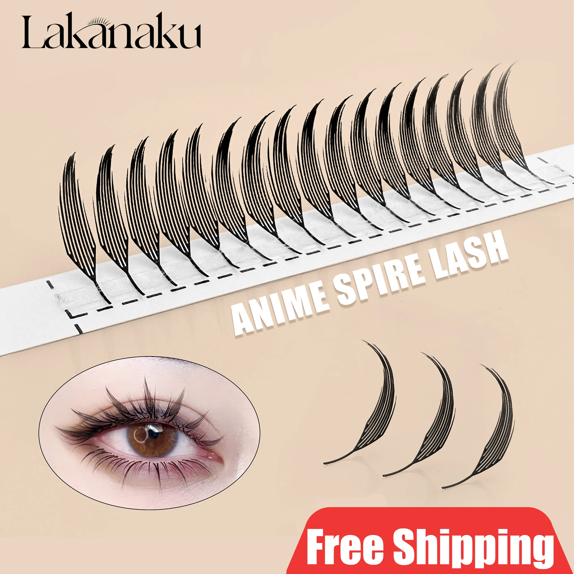 LAKANAKU Spire Lashes Extensiones de pestañas individuales de plumas B/C/CC/D Cachemira Volumen Pestañas con picos prefabricados