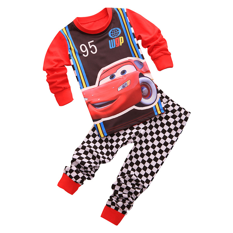 Conjuntos de pijamas para niños, pijamas Lightning Mcqueen para bebés y niños, ropa de algodón 95, camiseta de manga larga de dibujos animados de coche + pijama con pantalones